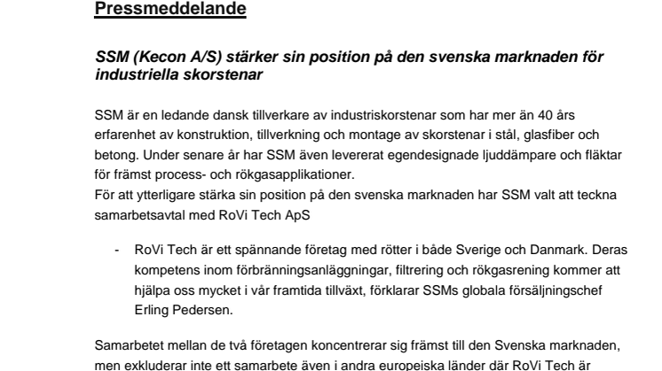 SSM (Kecon A/S) stärker sin position på den svenska marknaden för industriella skorstenar