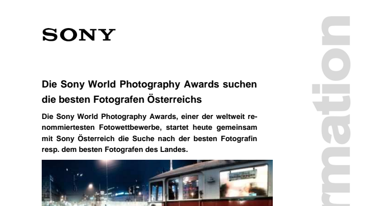 Pressemitteilung "Die Sony World Photography Awards suchen die besten Fotografen Österreichs"