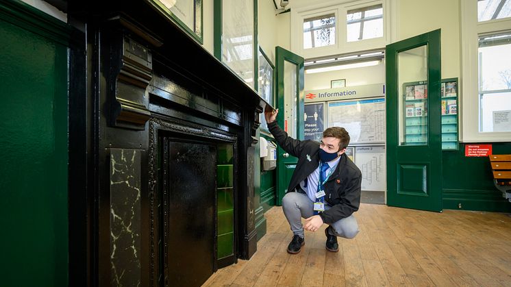 Station Manager Nathaniel Owen inspects Southern's renovation of historic North Dulwich station