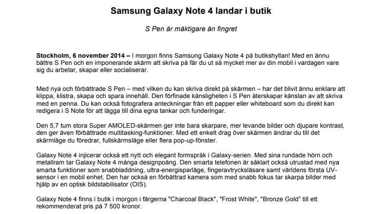 Samsung Galaxy Note 4 landar i butik