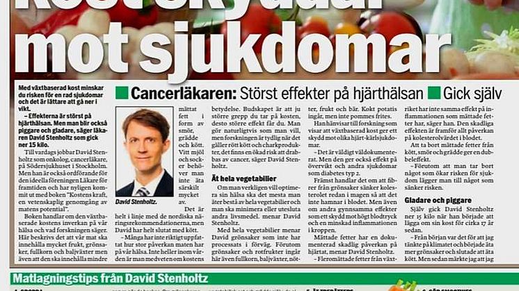 Onkologen David Stenholtz om kraften i vegansk kost i Aftonbladet