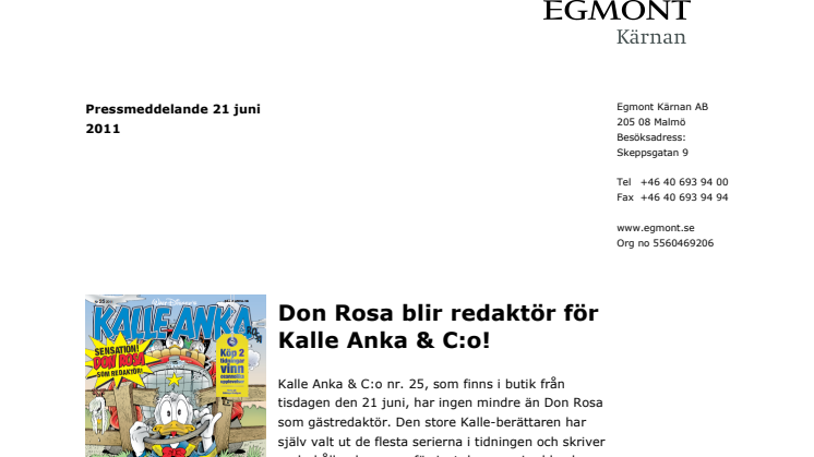 Don Rosa blir redaktör för Kalle Anka & C:o!