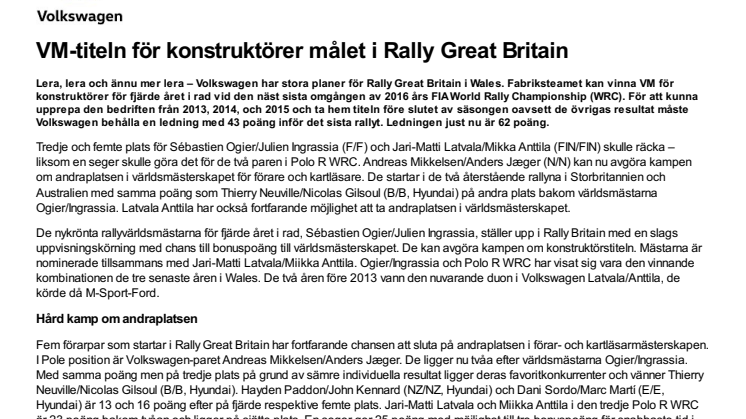 VM-titeln för konstruktörer målet i Rally Great Britain