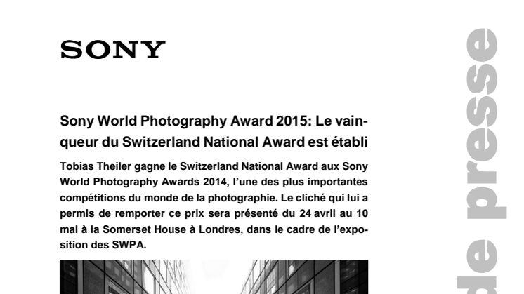 Sony World Photography Award 2015: Le vainqueur du Switzerland National Award est établi