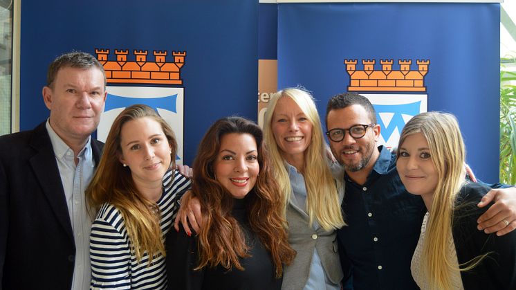 Några av Västerås stads HR-medarbetare som jobbar med Employer Branding: Mats Wistrandh,  Therese Ericson, Maria Thunberg, Marie Demark, Alexander Brock, Fanny Schmidinger. Foto: Västerås stad