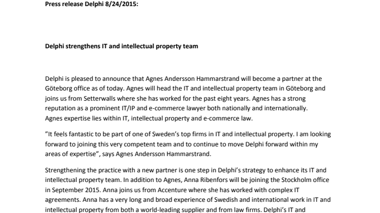 Delphi strengthens IT and intellectual property team  