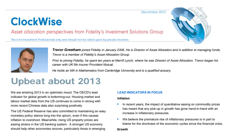 Trevor Greetham's Investment Clock December: Upbeat about 2013