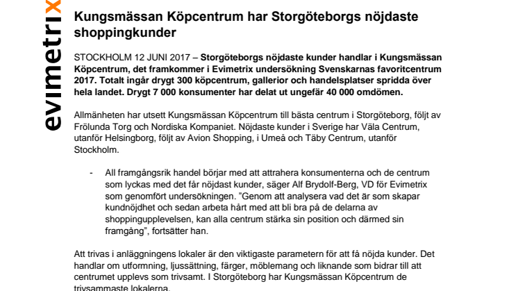 Kungsmässan Köpcentrum har Storgöteborgs nöjdaste shoppingkunder