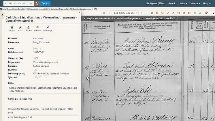 Sök i generalmönsterrullor från Västmanlands regemente