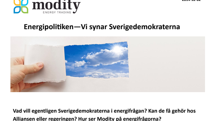 Modity månadsbrev - Sverigedemokraternas energipolitik