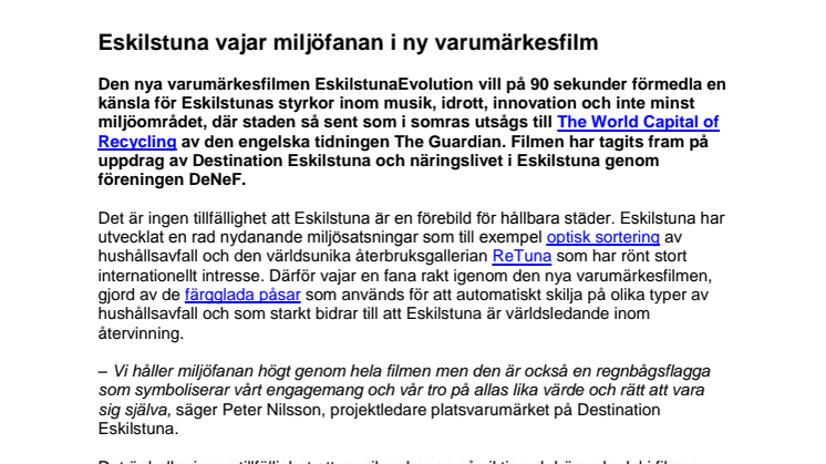 Eskilstuna vajar miljöfanan i ny varumärkesfilm