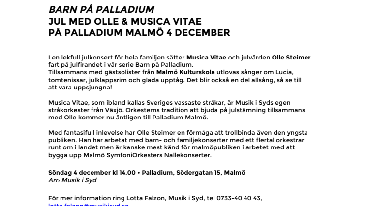 Jul med Olle och Musica Vitae på Palladium Malmö 4 december 
