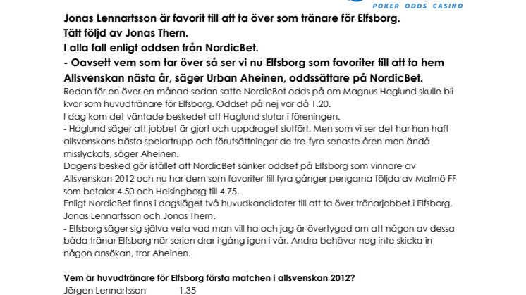 Han är favorit till att ta över Elfsborg