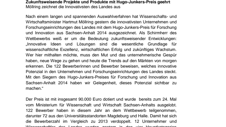zukunftsweisende Projekte und Produkte mit Hugo-Junkers-Preis geehrt