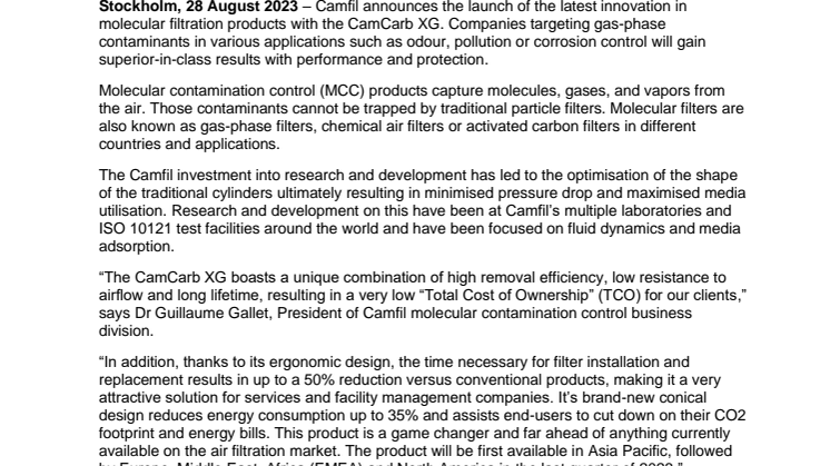CamCarb XG Press Release