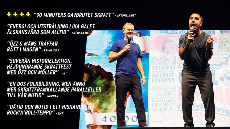 Succé och utsålt för standupshowen ”Världens Historia - den osminkade sanningen” med Özz Nujen och Måns Möller! Nu släpper vi fler datum till höstens turné i hela landet