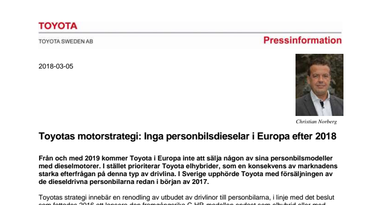 Toyotas motorstrategi: Inga personbilsdieselar i Europa efter 2018