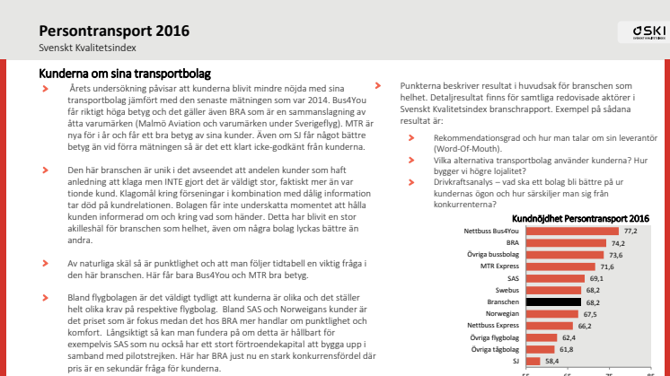 Svenskt Kvalitetsindex om Persontransport 2016
