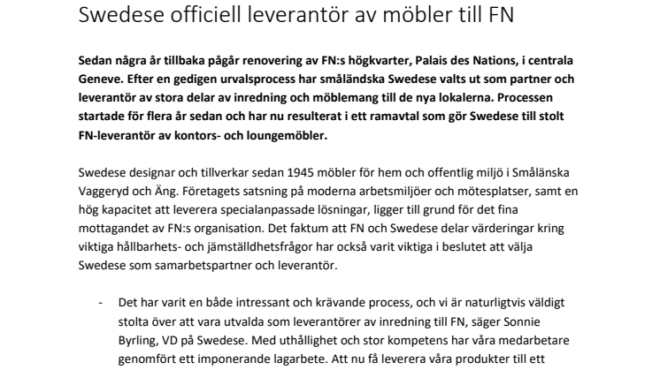 Swedese officiell leverantör av möbler till FN