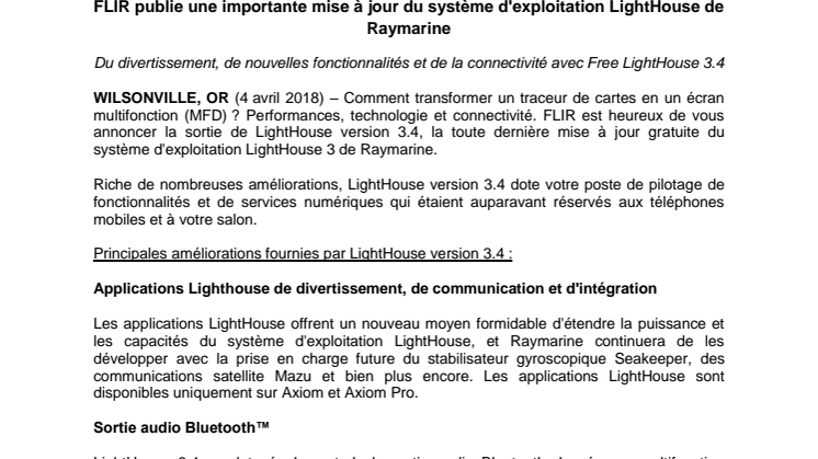 Raymarine: FLIR publie une importante mise à jour du système d'exploitation LightHouse de Raymarine
