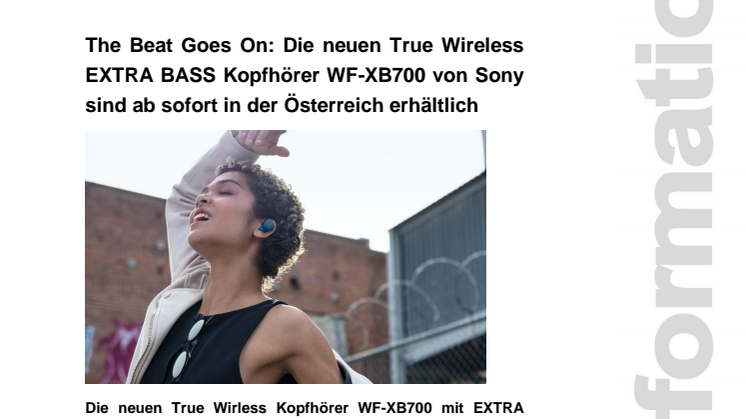 The Beat Goes On: Die neuen True Wireless EXTRA BASS Kopfhörer WF-XB700 von Sony sind ab sofort in Österreich erhältlich