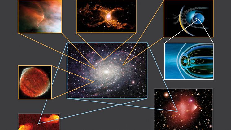 Shocks are abundant throughout the Universe, and this image shows multiple shocks which have been detected from numerous astronomical sources. (See full version and copyright below)