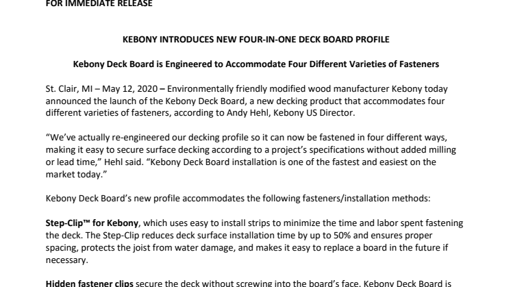 KEBONY INTRODUCES NEW FOUR-IN-ONE DECK BOARD PROFILE