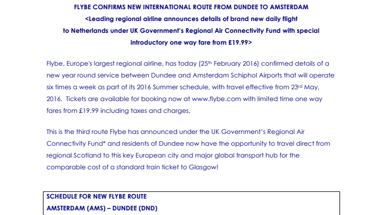 VisitScotland welcomes new Amsterdam route