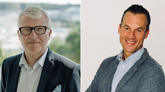 Daniel Elfvendahl, koncernchef på mySafety Group, och Christer Hernestig, VD på Defentry