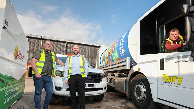 At the biofuel trial are Cllr Alan Quinn, with team members Carl Nieland and Darren Smith.