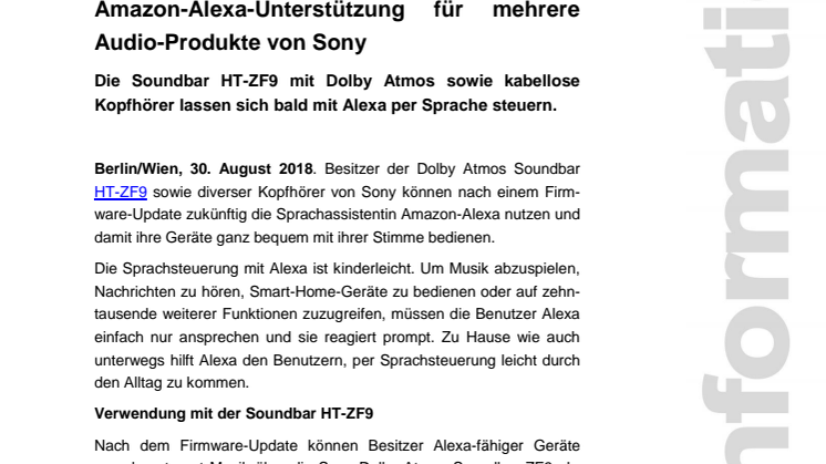 Amazon-Alexa-Unterstützung für mehrere Audio-Produkte von Sony
