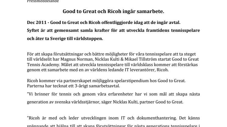 Good to Great och Ricoh ingår samarbete