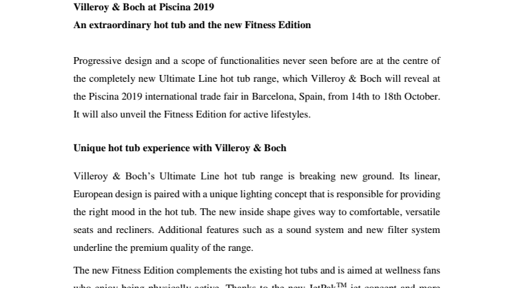 Villeroy & Boch at Piscina 2019- An extraordinary hot tub and the new Fitness Edition 