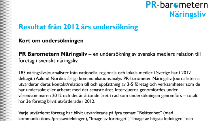 Resultat från PR-Barometern Näringsliv 2012
