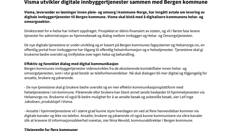 ​Visma utvikler digitale innbyggertjenester sammen med Bergen kommune