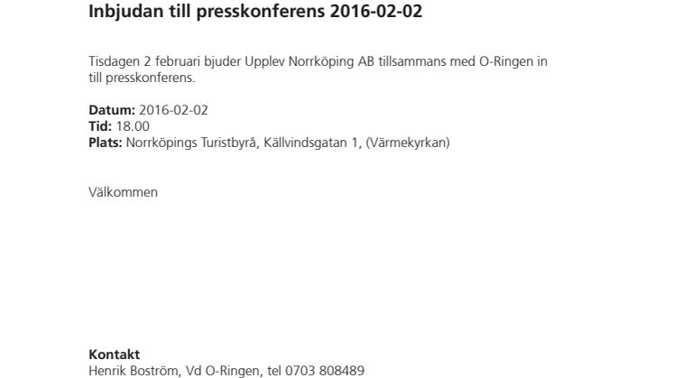 Inbjudan presskonferens O-Ringen 2016-02-02