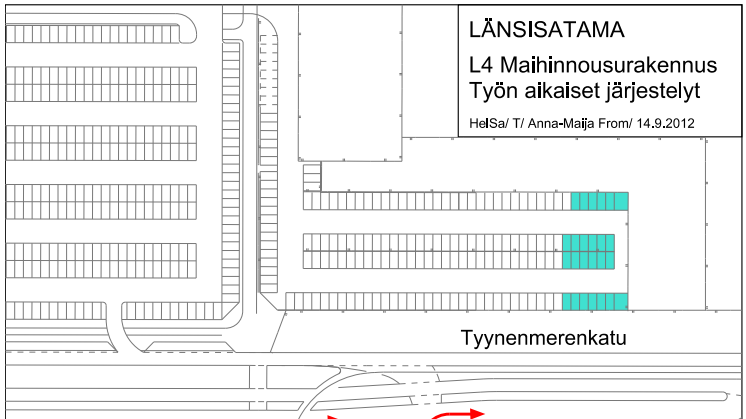 Helsingin Sataman L4 maihinnousurakennuksen työmaa-aikainen kartta