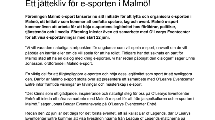 Ett jättekliv för e-sporten i Malmö!