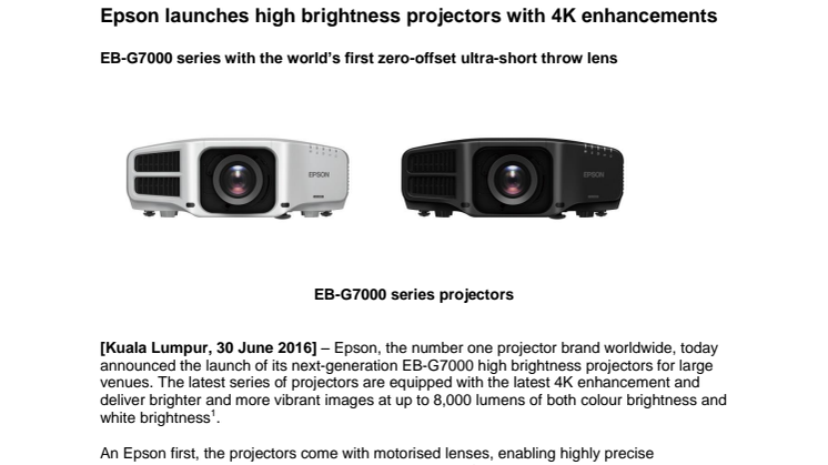 News Release: Epson launches high brightness projectors with 4K enhancements