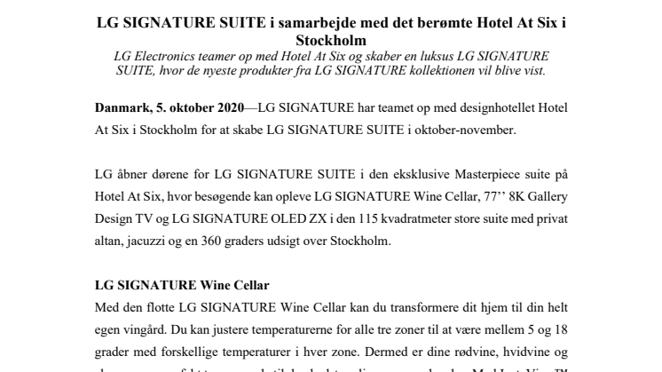 LG SIGNATURE SUITE i samarbejde med det berømte Hotel At Six i Stockholm