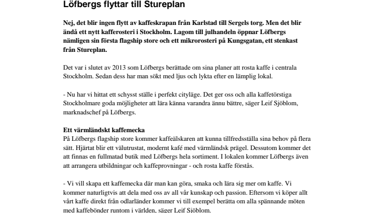 Löfbergs flyttar till Stureplan