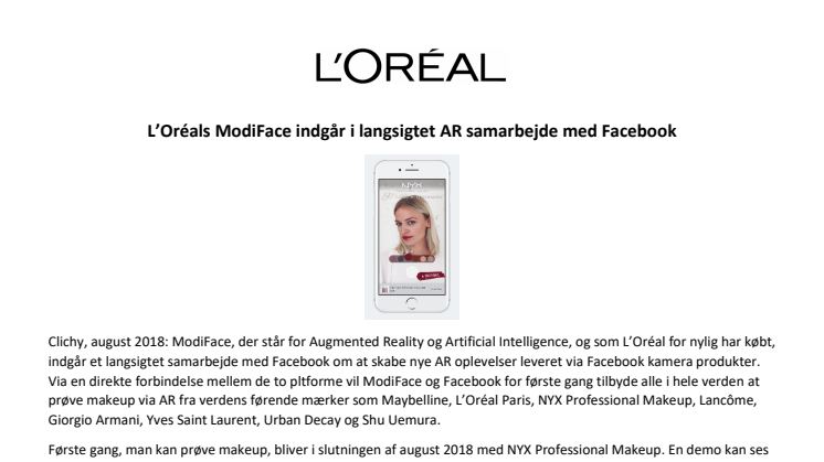 L'Oréal ModiFace indgår i AR samarbejde med Facebook