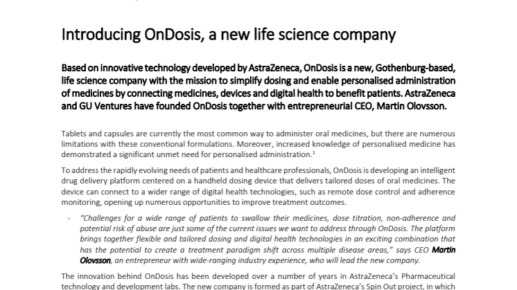 Introducing OnDosis, a new life science company