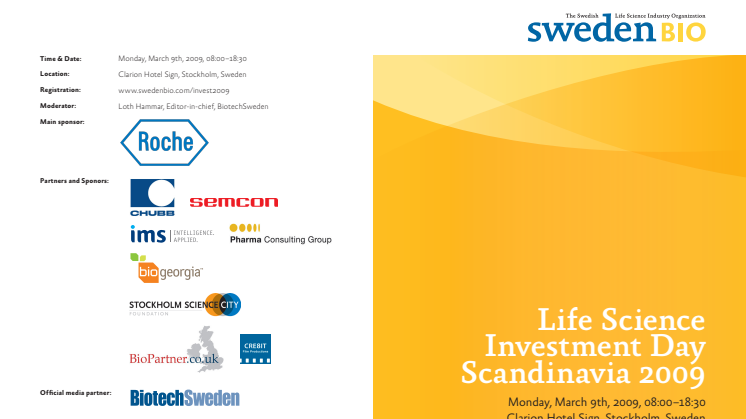 Program Life Science Investment Day Scandinavia March 9, 2009