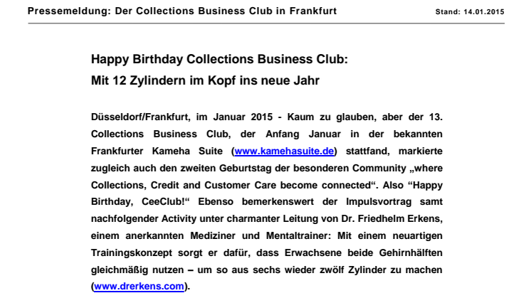 Happy Birthday Collections Business Club: Mit 12 Zylindern im Kopf ins neue Jahr
