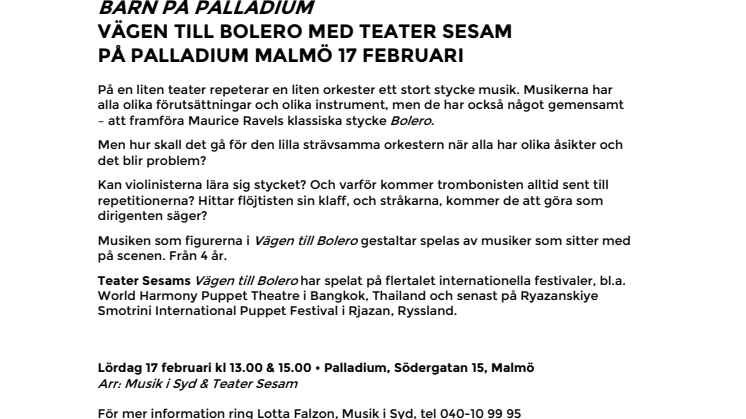 Vägen till Bolero med Teater Sesam på Palladium Malmö 17 februari