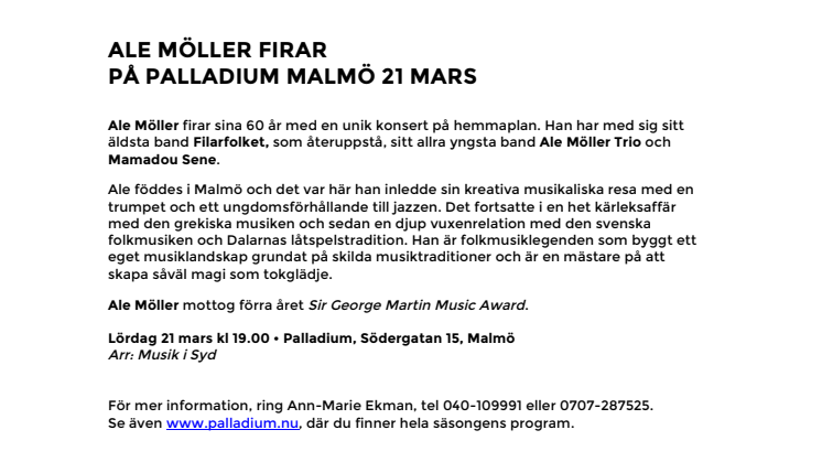 Ale Möller firar på Palladium Malmö 21 mars