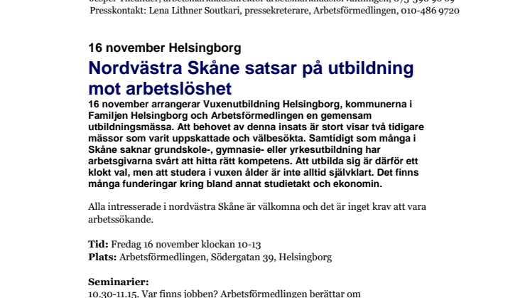 Nordvästra Skåne satsar på utbildning mot arbetslöshet 