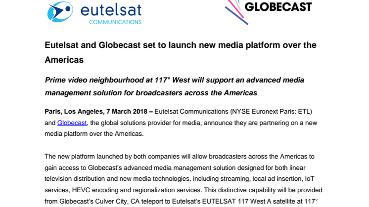 ​Eutelsat and Globecast set to launch new media platform over the Americas