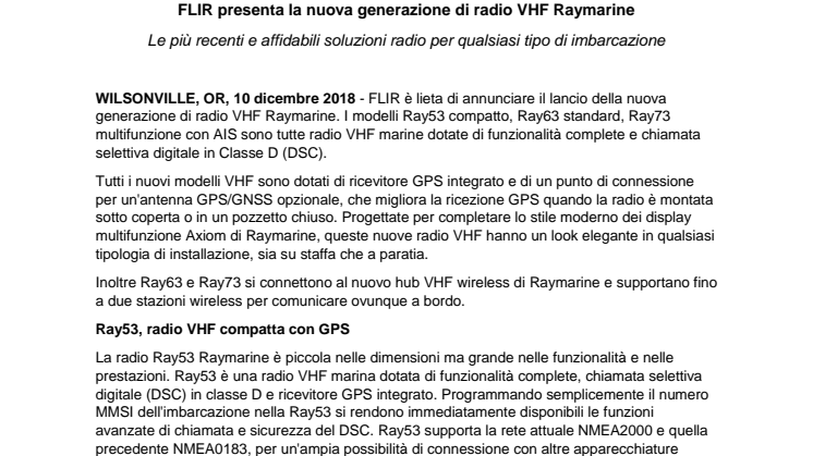 FLIR presenta la nuova generazione di radio VHF Raymarine